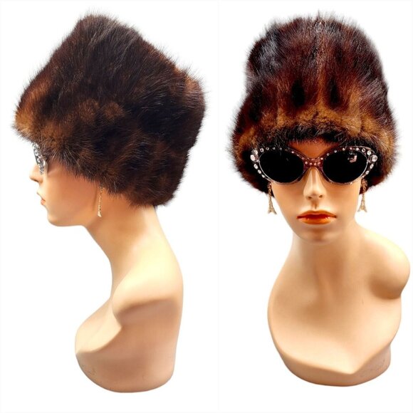 Vintage 1960s Mahogany Brown Mink Fur Cloche Hat Snow Bunny Old Hollywood Style - Picture 3 of 13